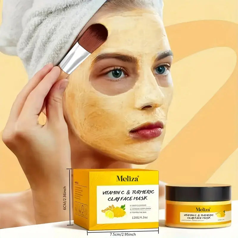 1pc MELIZA Turmeric Vitamin C Clay Mask with Applicator Brush