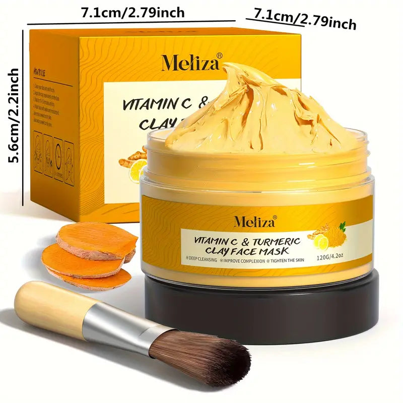 1pc MELIZA Turmeric Vitamin C Clay Mask with Applicator Brush