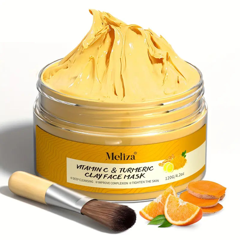 1pc MELIZA Turmeric Vitamin C Clay Mask with Applicator Brush