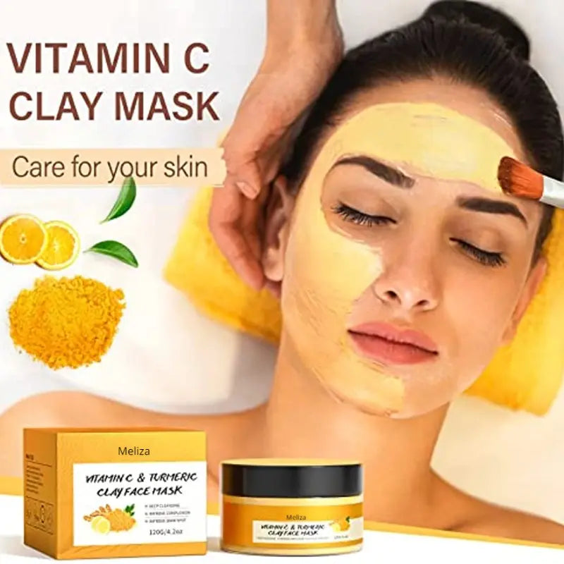 1pc MELIZA Turmeric Vitamin C Clay Mask with Applicator Brush