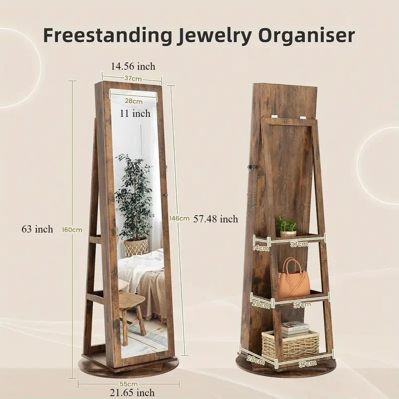Brown 360° Swivel Jewellery Cabinet Mirror
