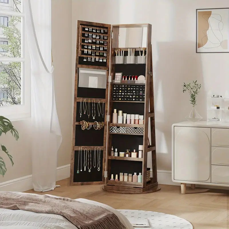 Brown 360° Swivel Jewellery Cabinet Mirror
