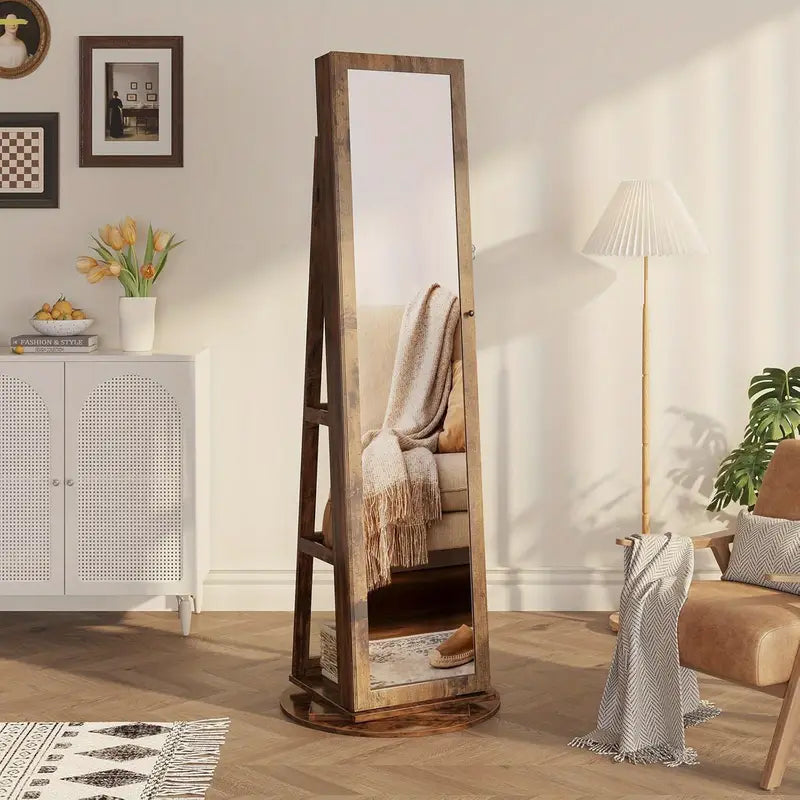 Brown 360° Swivel Jewellery Cabinet Mirror