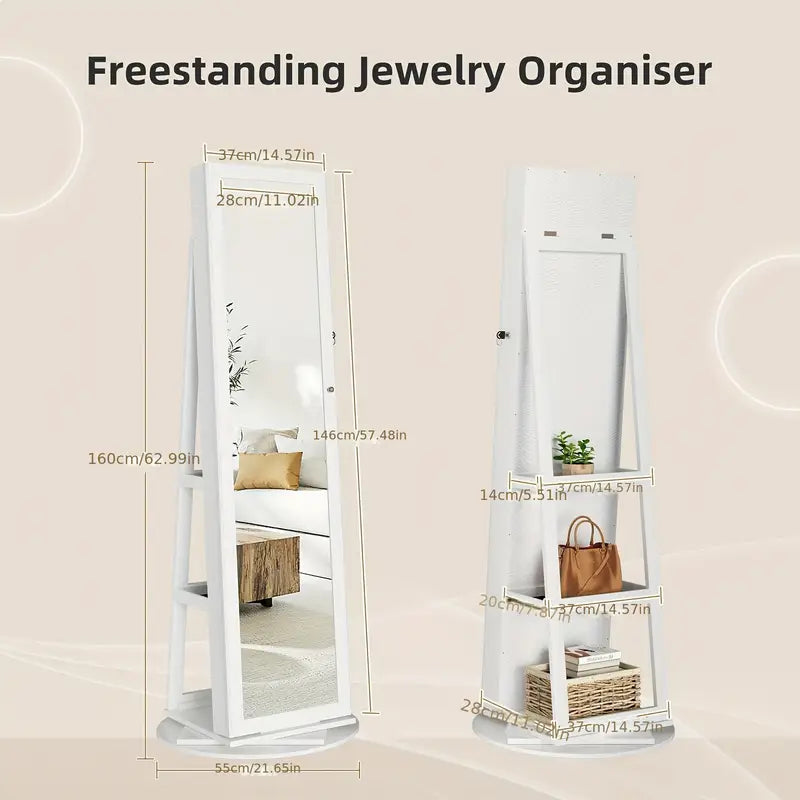 White 360° Swivel Jewellery Cabinet Mirror