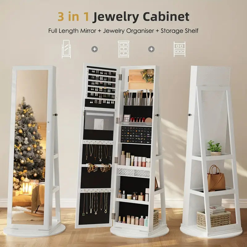 White 360° Swivel Jewellery Cabinet Mirror