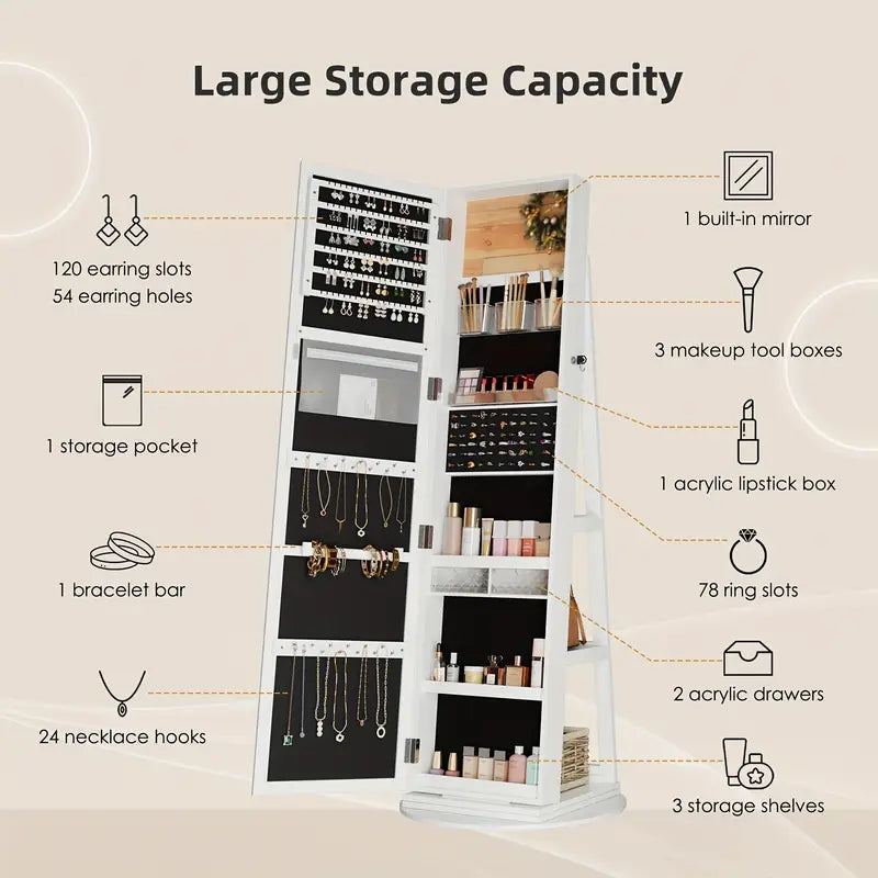 White 360° Swivel Jewellery Cabinet Mirror