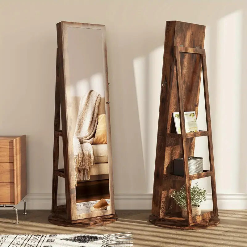 Brown 360° Swivel Jewellery Cabinet Mirror