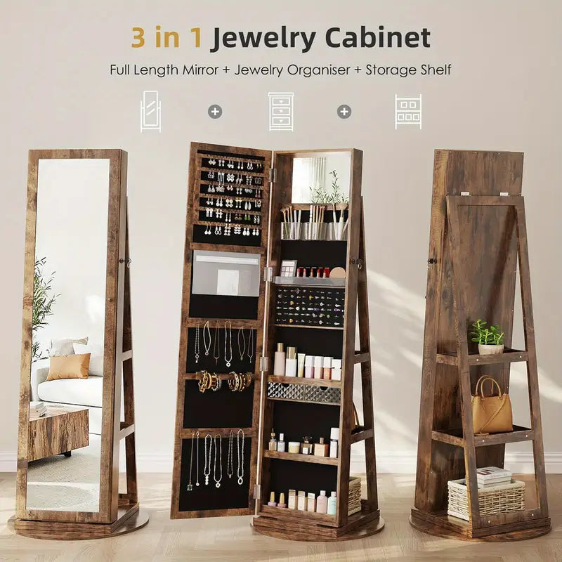Brown 360° Swivel Jewellery Cabinet Mirror