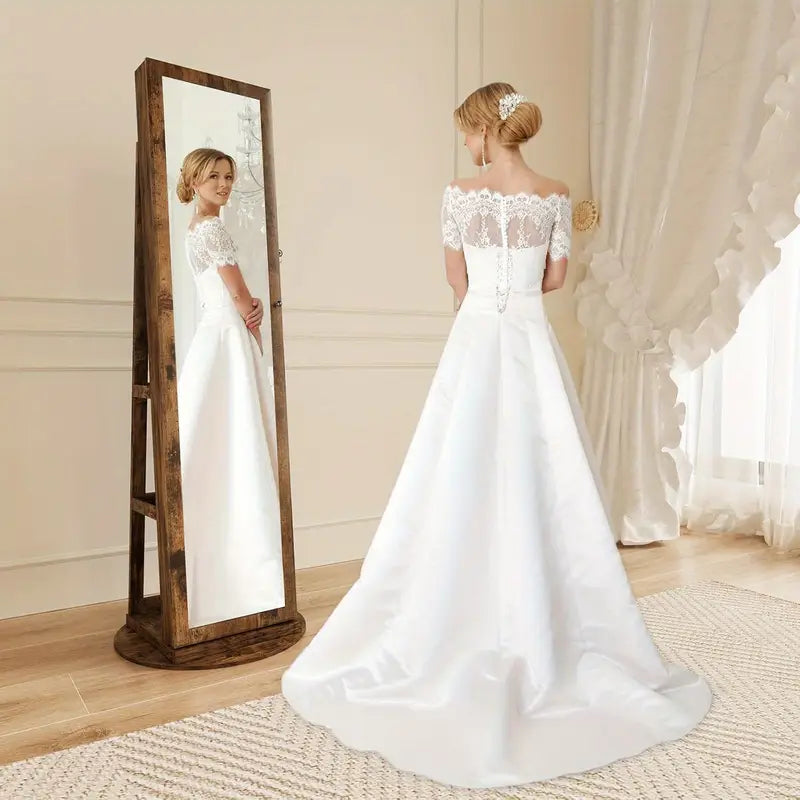 Brown 360° Swivel Jewellery Cabinet Mirror